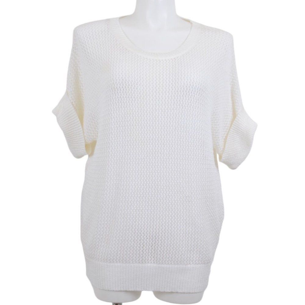 Chico's Pullover Cream Loose Weave Sweater Sz 3 (XL) Minimalist Feminine Office